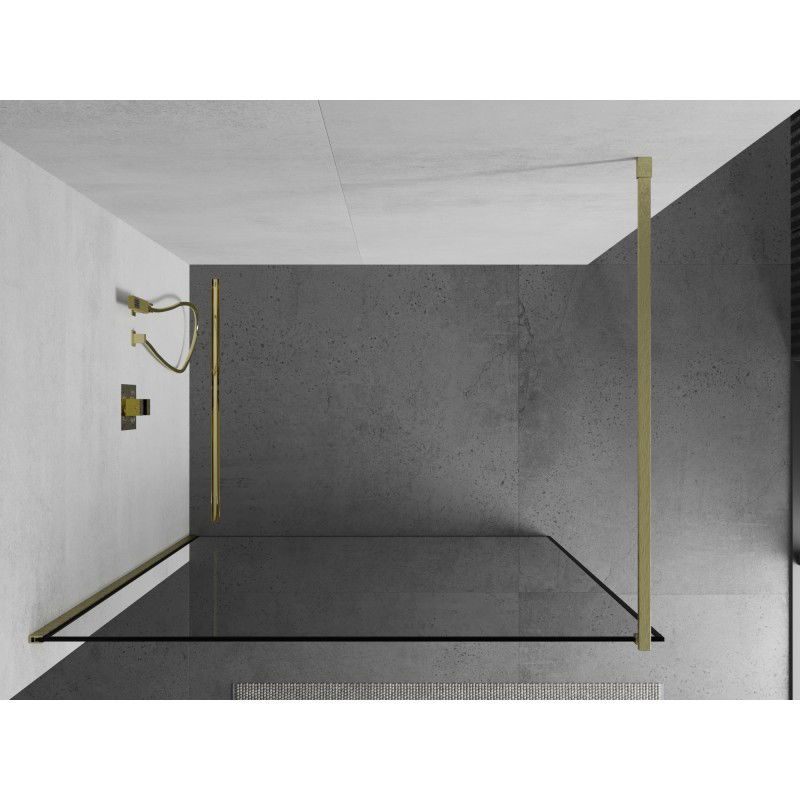 Mexen Kioto Walk-in Shower Wall 80 x 200 cm, Black Frame 8 mm, Brushed Gold - 800-080-101-55-70