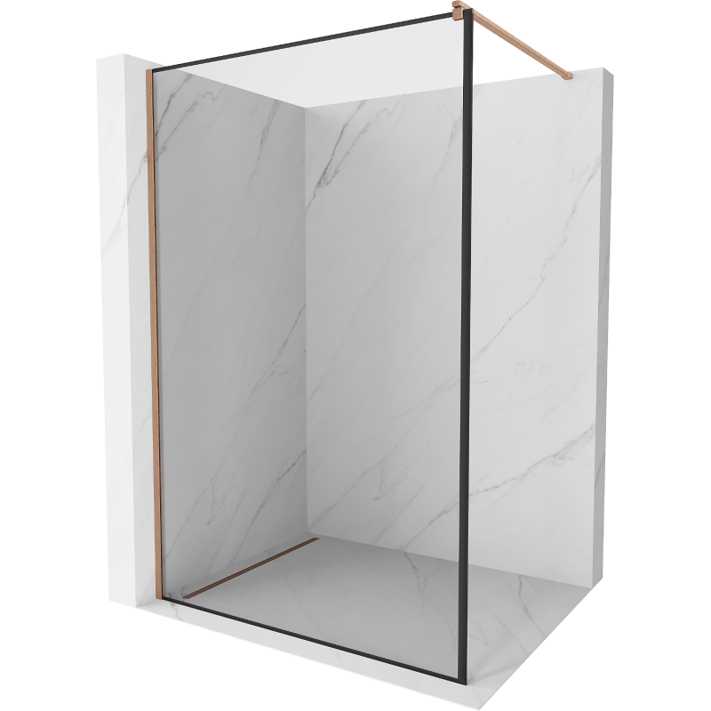 Mexen Kioto Walk-in Shower Wall 70 x 200 cm, Black Frame 8 mm, Brushed Copper - 800-070-101-65-70