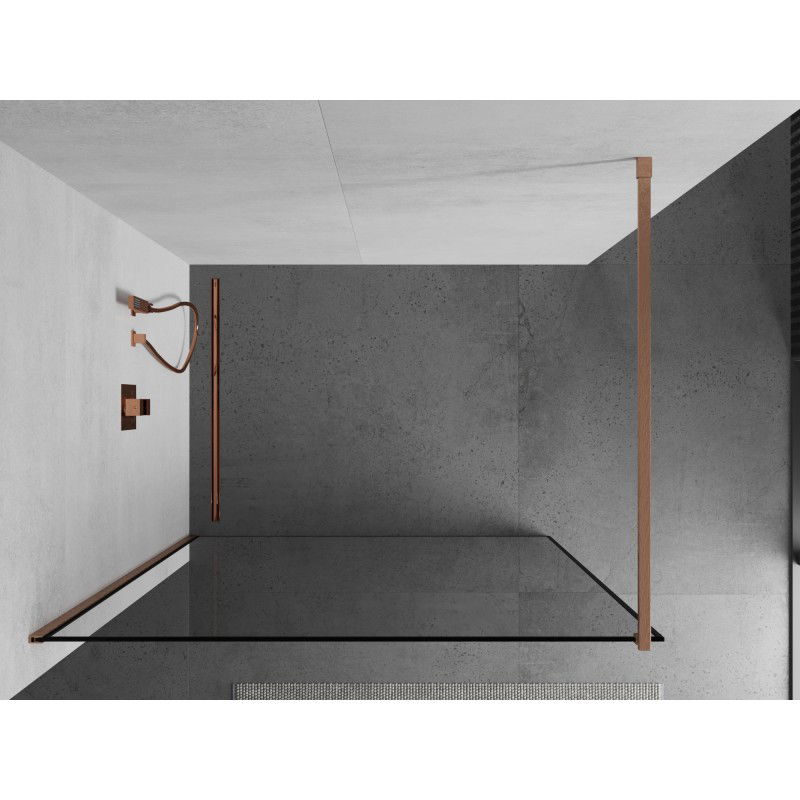 Mexen Kioto Walk-in Shower Wall 80 x 200 cm, Black Frame 8 mm, Brushed Copper - 800-080-101-65-70