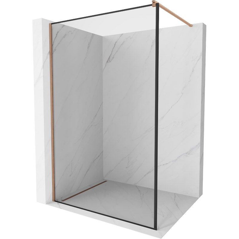Mexen Kioto Walk-in Shower Wall 110 x 200 cm, Black Frame 8 mm, Brushed Copper - 800-110-101-65-70