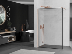 Mexen Kioto Walk-in Shower Wall 120 x 200 cm, Black Frame 8 mm, Brushed Copper - 800-120-101-65-70