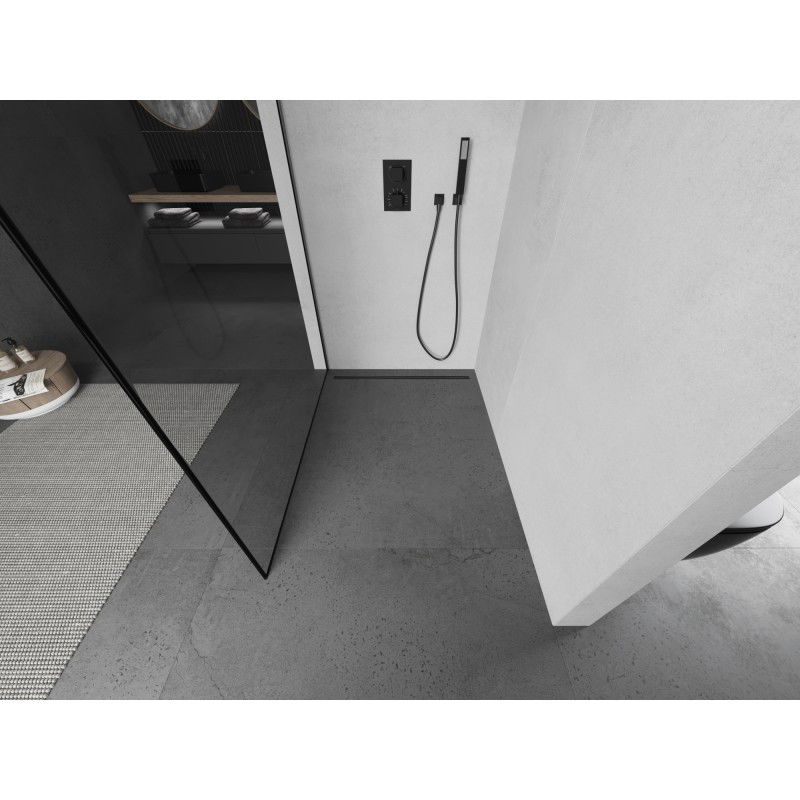 Mexen Kioto Walk-in Shower Panel 110 x 200 cm, Black Frame 8 mm, Gun Gray Brushed - 800-110-101-66-70