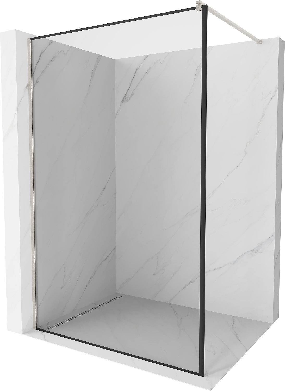 Mexen Kioto Walk-in Shower Panel 50 x 200 cm, Black Pattern 8 mm, Brushed Nickel - 800-050-101-97-70