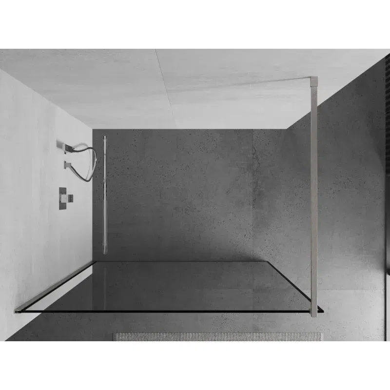 Mexen Kioto Walk-in Shower Wall 140 x 200 cm, Black Frame 8 mm, Brushed Nickel - 800-140-101-97-70