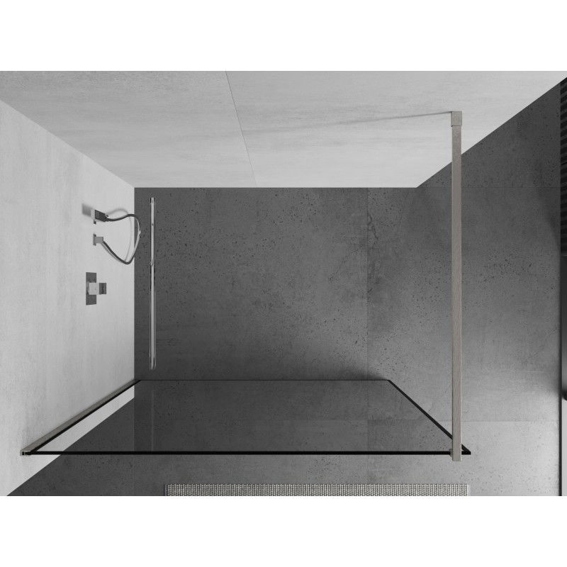 Mexen Kioto Walk-in Shower Wall 150 x 200 cm, Black Frame 8 mm, Brushed Nickel - 800-150-101-97-70