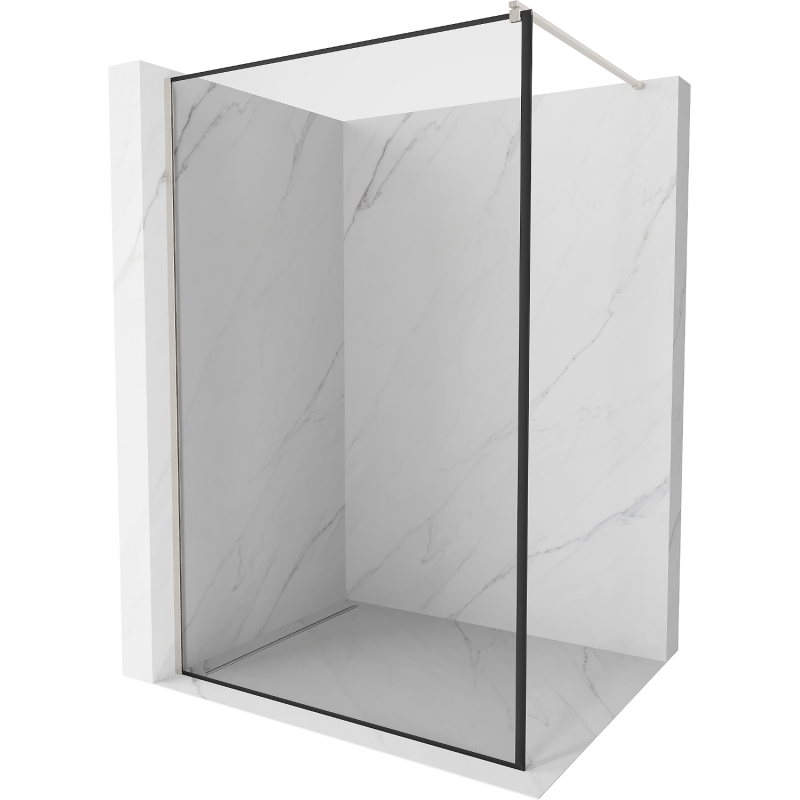 Mexen Kioto Walk-in Shower Wall 160 x 200 cm, Black Frame 8 mm, Brushed Nickel - 800-160-101-97-70