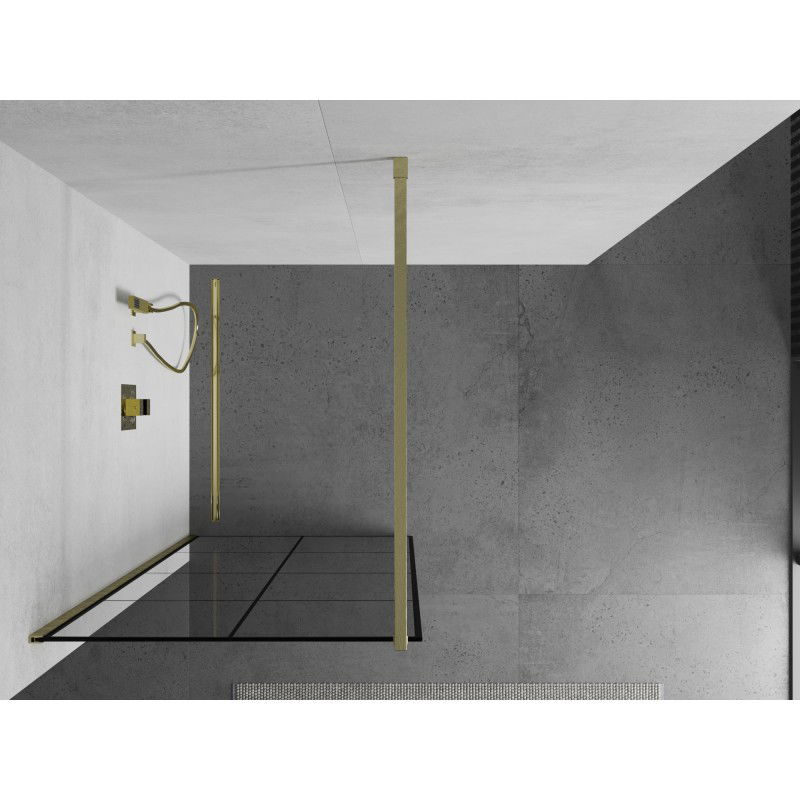 Mexen Kioto Walk-in Shower Wall 80 x 200 cm, Black Grid 8 mm, Brushed Gold - 800-080-101-55-77