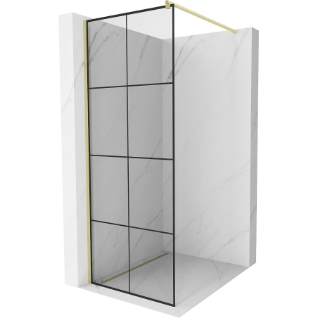 Mexen Kioto Walk-in Shower Wall 80 x 200 cm, Black Grid 8 mm, Brushed Gold - 800-080-101-55-77