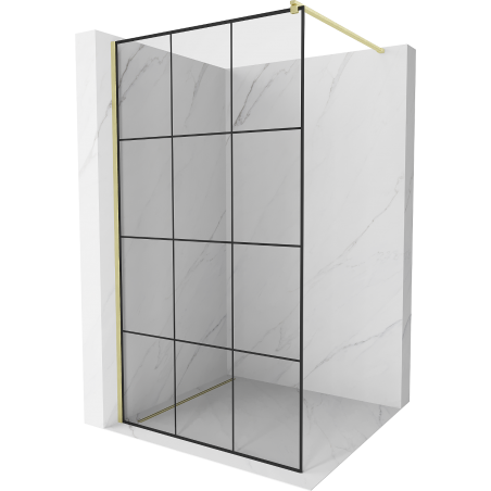 Mexen Kioto Walk-in shower wall 120 x 200 cm, black grid 8 mm, brushed gold - 800-120-101-55-77