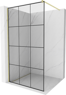 Mexen Kioto Walk-in shower wall 120 x 200 cm, black grid 8 mm, brushed gold - 800-120-101-55-77