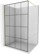 Mexen Kioto Walk-in shower wall 130 x 200 cm, black grid 8 mm, brushed gold - 800-130-101-55-77