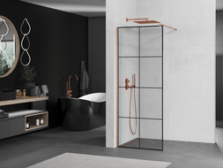 Mexen Kioto shower screen Walk-in 70 x 200 cm, black grid 8 mm, brushed copper - 800-070-101-65-77