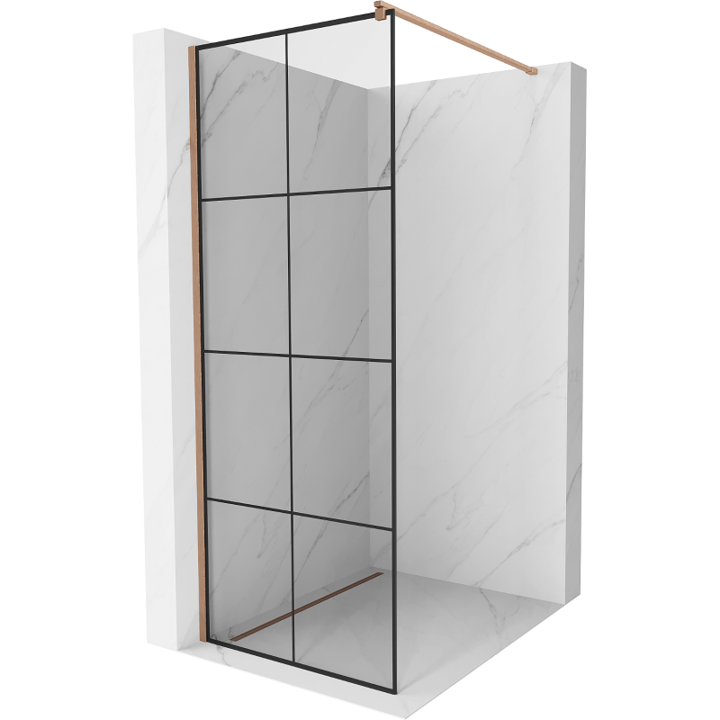 Mexen Kioto shower screen Walk-in 70 x 200 cm, black grid 8 mm, brushed copper - 800-070-101-65-77