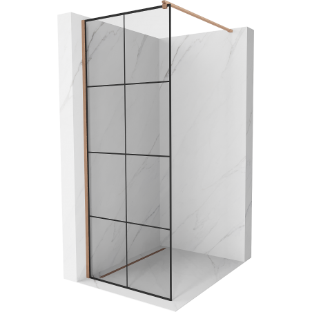 Mexen Kioto shower screen Walk-in 70 x 200 cm, black grid 8 mm, brushed copper - 800-070-101-65-77