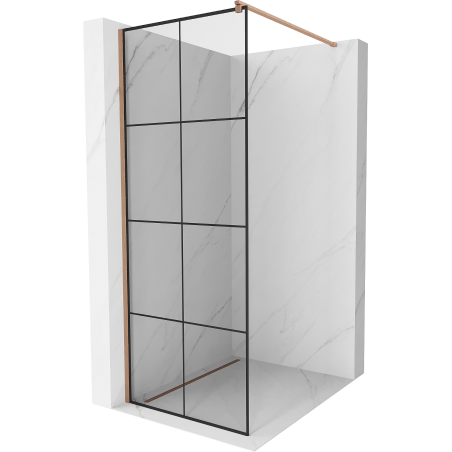 Mexen Kioto Walk-in Shower Screen 80 x 200 cm, Black Grid 8 mm, Brushed Copper - 800-080-101-65-77