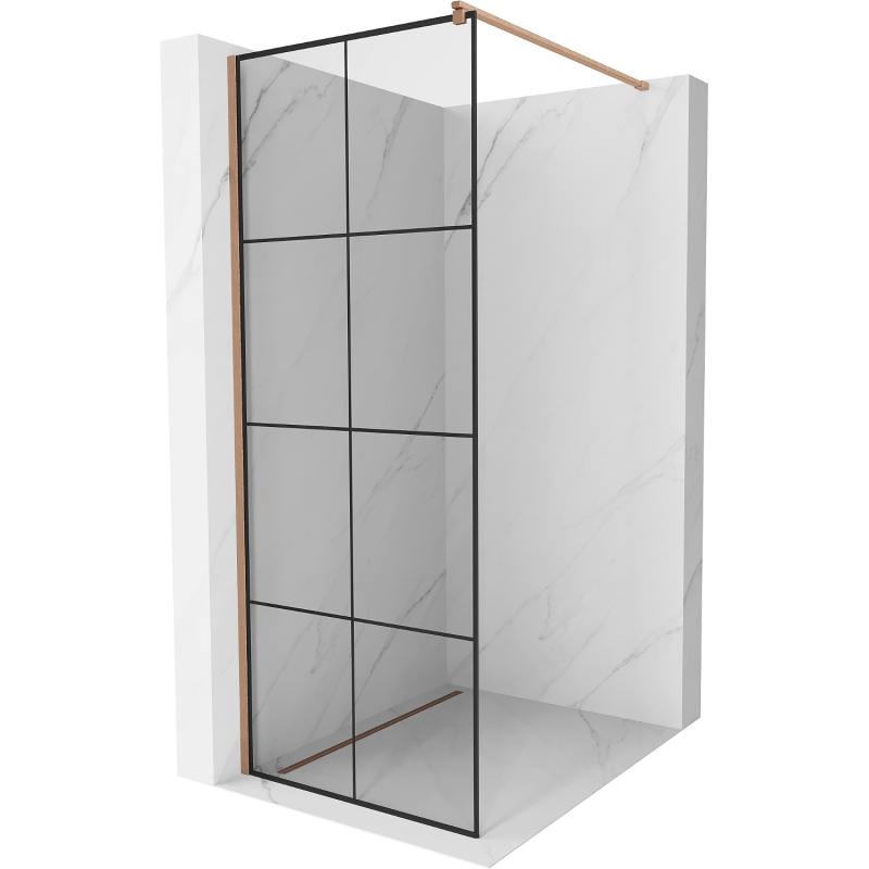 Mexen Kioto Walk-in Shower Screen 90 x 200 cm, Black Grid 8 mm, Brushed Copper - 800-090-101-65-77