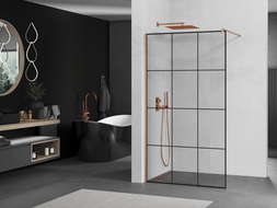 Mexen Kioto shower wall Walk-in 100 x 200 cm, black grid 8 mm, brushed copper - 800-100-101-65-77