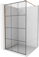 Mexen Kioto shower wall Walk-in 100 x 200 cm, black grid 8 mm, brushed copper - 800-100-101-65-77