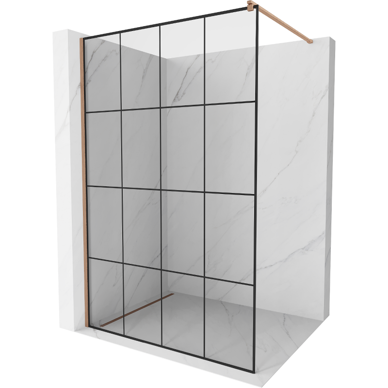 Mexen Kioto Walk-in Shower Wall 130 x 200 cm, Black Pattern 8 mm, Brushed Copper - 800-130-101-65-77