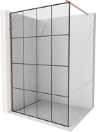 Mexen Kioto Walk-in Shower Wall 130 x 200 cm, Black Grid 8 mm, Brushed Copper - 800-130-101-65-77