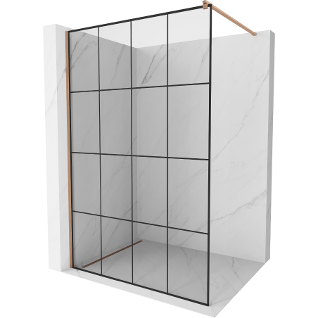 Mexen Kioto Shower Wall Walk-in 150 x 200 cm, Black Grid 8 mm, Brushed Copper - 800-150-101-65-77