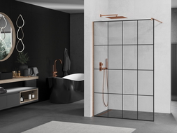 Mexen Kioto Walk-in Shower Screen 160 x 200 cm, Black Grid 8 mm, Brushed Copper - 800-160-101-65-77