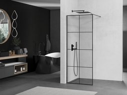 Mexen Kioto Walk-in Shower Wall 70 x 200 cm, Black Grid 8 mm, Brushed Gun Gray - 800-070-101-66-77