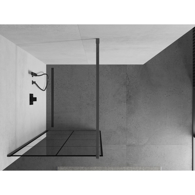 Mexen Kioto Walk-in Shower Wall 80 x 200 cm, Black Grid 8 mm, Brushed Gun Gray - 800-080-101-66-77