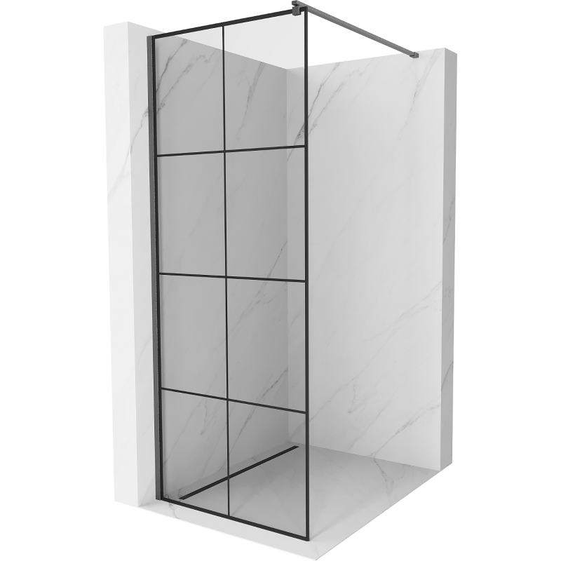 Mexen Kioto Walk-in Shower Wall 80 x 200 cm, Black Grid 8 mm, Brushed Gun Gray - 800-080-101-66-77