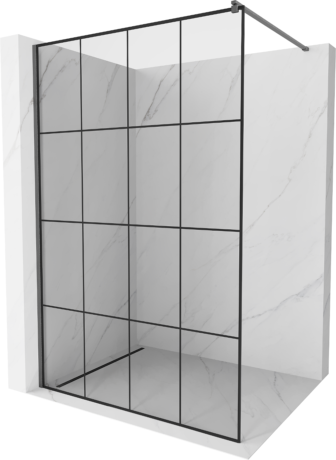 Mexen Kioto Walk-in Shower Wall 140 x 200 cm, Black Pattern 8 mm, Gun Gray Brushed - 800-140-101-66-77