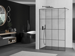 Mexen Kioto Walk-in Shower Wall 150 x 200 cm, Black Pattern 8 mm, Brushed Gun Gray - 800-150-101-66-77