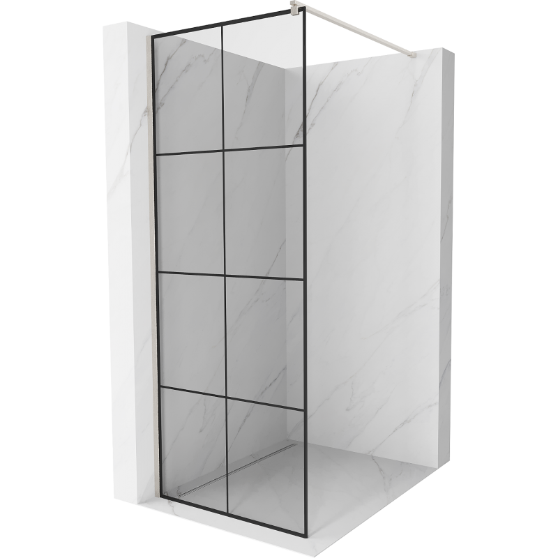 Mexen Kioto Walk-in Shower Wall 80 x 200 cm, Black Pattern 8 mm, Brushed Nickel - 800-080-101-97-77