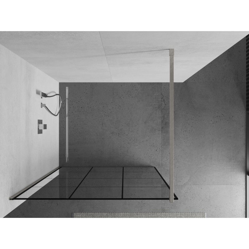 Mexen Kioto shower panel Walk-in 100 x 200 cm, black grid 8 mm, brushed nickel - 800-100-101-97-77