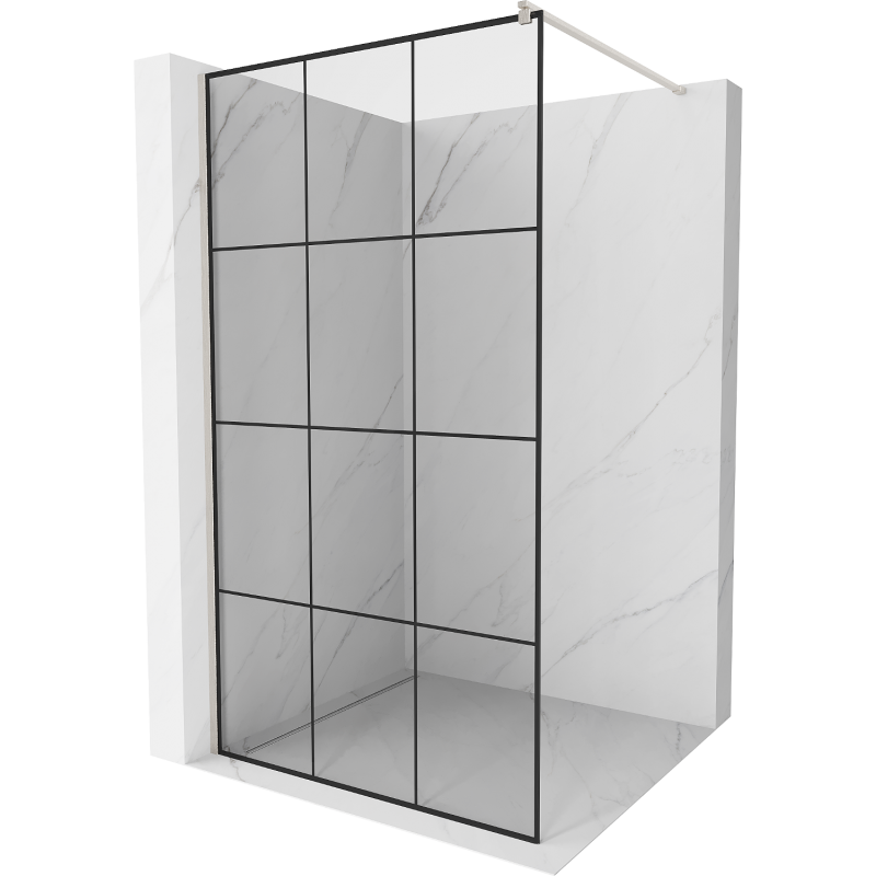 Mexen Kioto shower panel Walk-in 100 x 200 cm, black grid 8 mm, brushed nickel - 800-100-101-97-77
