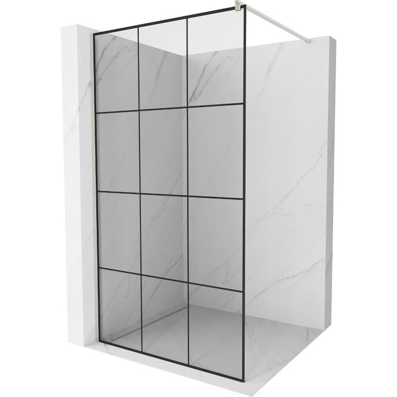Mexen Kioto Walk-in Shower Wall 120 x 200 cm, Black Grid 8 mm, Brushed Nickel - 800-120-101-97-77
