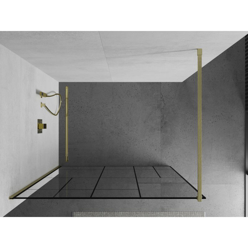 Mexen Kioto Shower Wall Walk-in 100 x 200 cm, black pattern 8 mm, brushed gold - 800-100-101-55-78