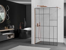 Mexen Kioto shower wall Walk-in 90 x 200 cm, black pattern 8 mm, brushed copper - 800-090-101-65-78