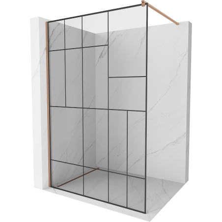 Mexen Kioto shower wall Walk-in 90 x 200 cm, black pattern 8 mm, brushed copper - 800-090-101-65-78
