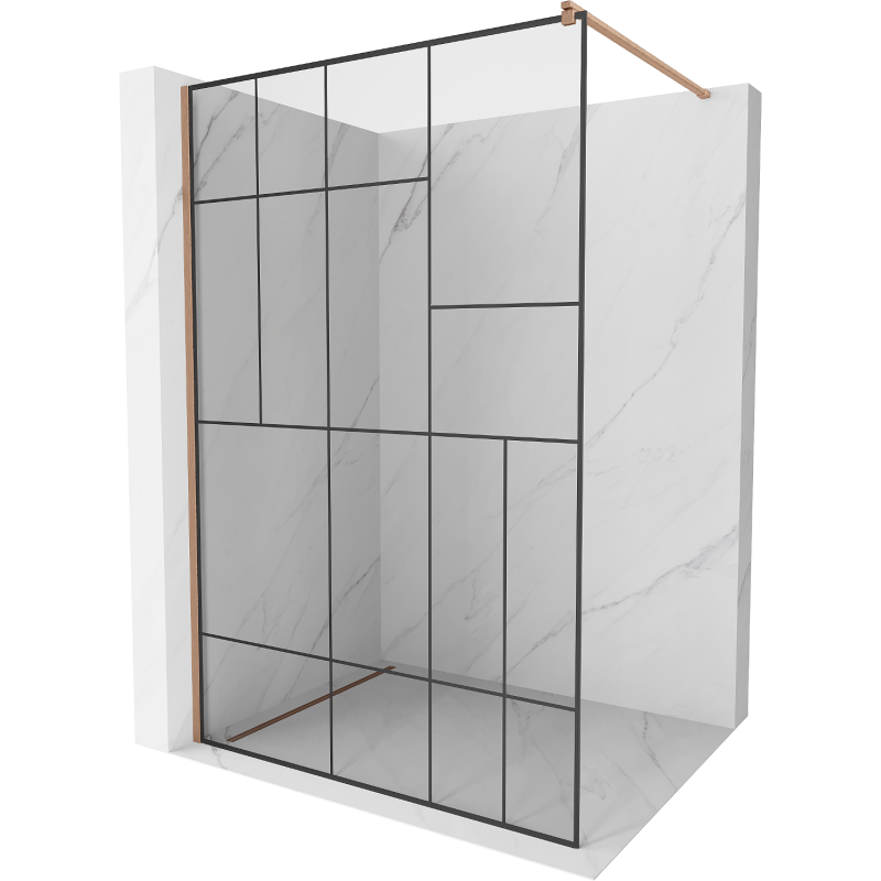 Mexen Kioto Walk-in Shower Wall 100 x 200 cm, Black Pattern 8 mm, Brushed Copper - 800-100-101-65-78