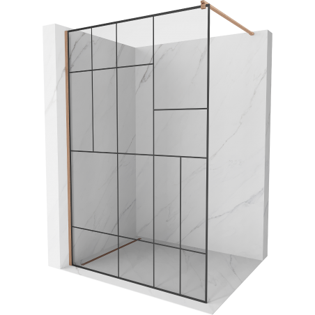Mexen Kioto Walk-in Shower Wall 100 x 200 cm, Black Pattern 8 mm, Brushed Copper - 800-100-101-65-78
