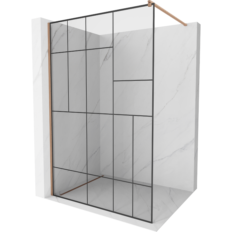 Mexen Kioto Walk-in Shower Screen 120 x 200 cm, Black Pattern 8 mm, Brushed Brass - 800-120-101-65-78