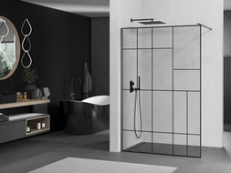 Mexen Kioto Walk-in Shower Wall 90 x 200 cm, black pattern 8 mm, brushed gun gray - 800-090-101-66-78