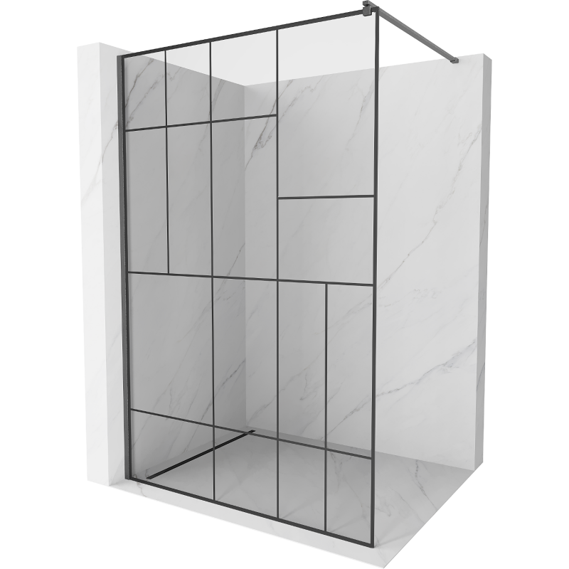 Mexen Kioto Walk-in Shower Screen 120 x 200 cm, Black Pattern 8 mm, Gun Gray Brushed - 800-120-101-66-78
