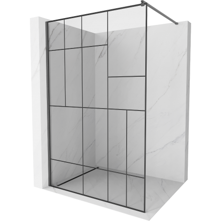 Mexen Kioto Walk-in Shower Screen 120 x 200 cm, Black Pattern 8 mm, Gun Gray Brushed - 800-120-101-66-78