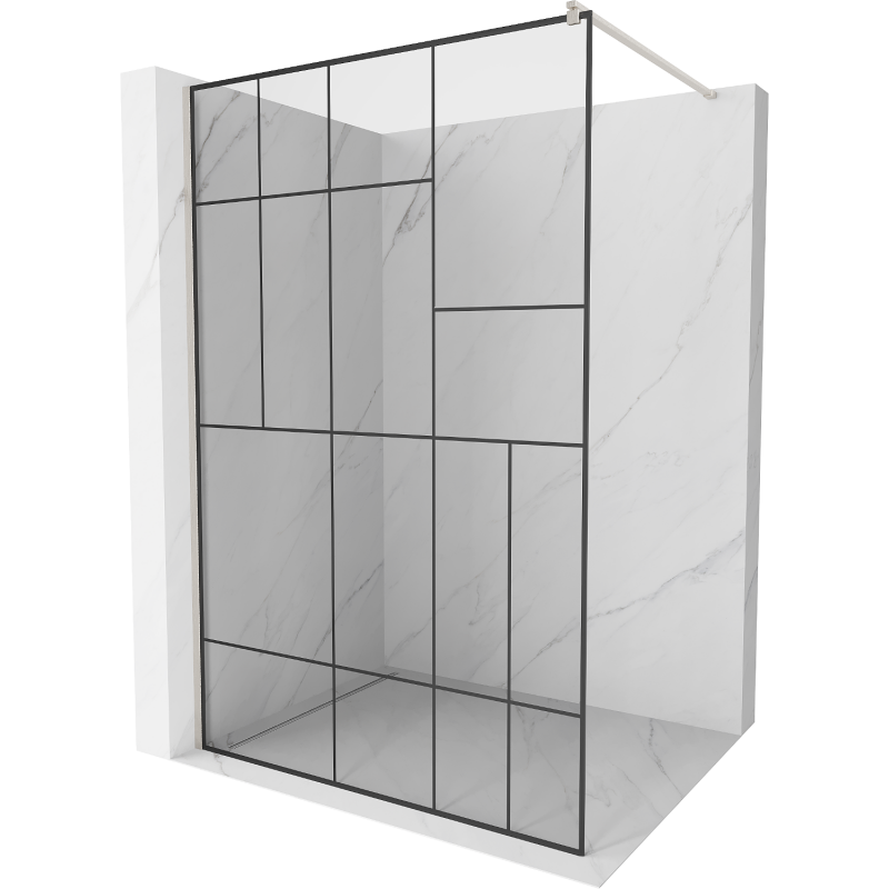 Mexen Kioto Walk-in shower wall 110 x 200 cm, black pattern 8 mm, brushed nickel - 800-110-101-97-78