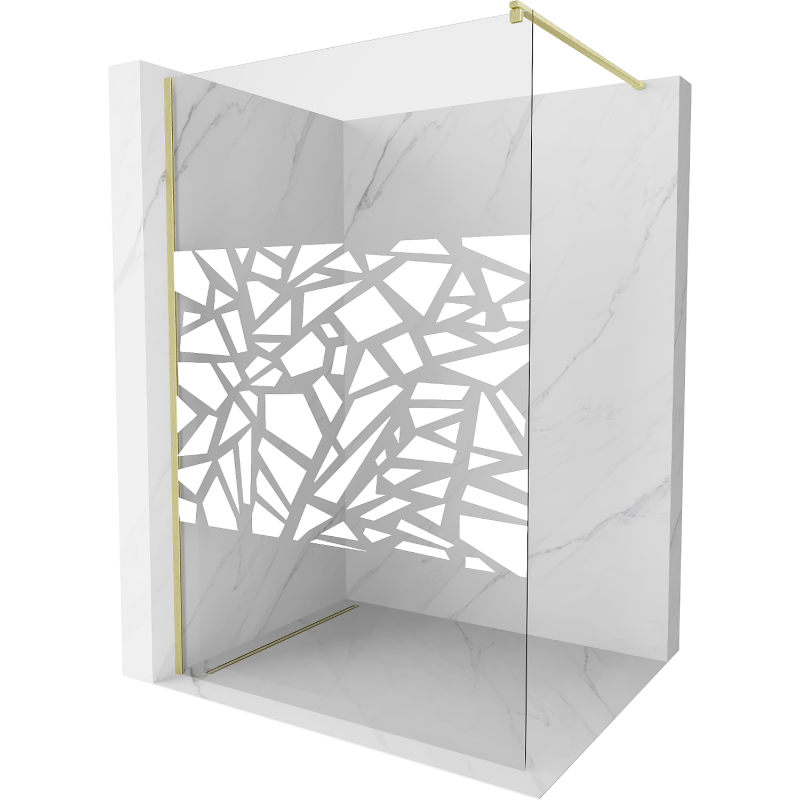 Mexen Kioto Walk-in Shower Wall 70 x 200 cm, White Pattern 8 mm, Brushed Gold - 800-070-101-55-85