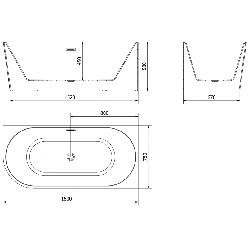 Mexen Mia free-standing corner bathtub right 160 x 75 cm, white/black, black overflow - 52691607575P-70