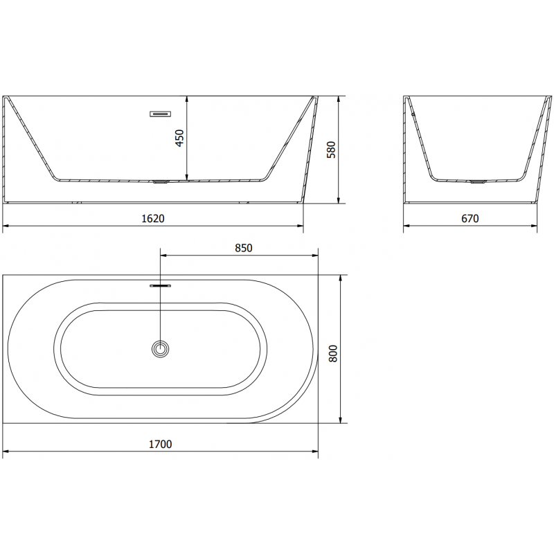 Mexen Mia freestanding corner left bathtub 170 x 80 cm, white/black, gold overflow - 52691708075L-50