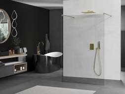 Mexen Kioto Free-Standing Shower Wall 100 x 200 cm, Transparent 8 mm, Brushed Gold - 800-100-002-55-00