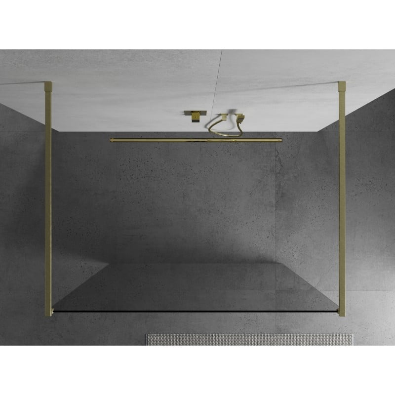 Mexen Kioto Free-Standing Shower Screen 130 x 200 cm, Transparent 8 mm, Brushed Gold - 800-130-002-55-00